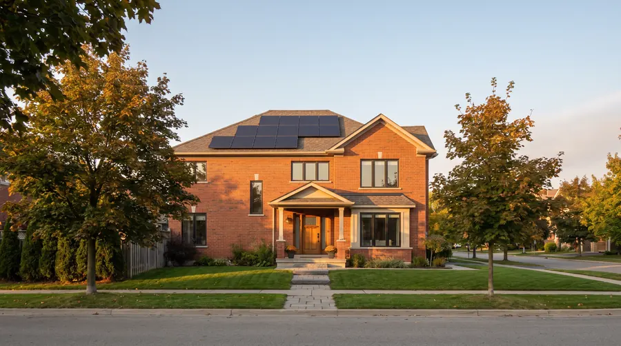 Brick house with a full array of panels on the front roof